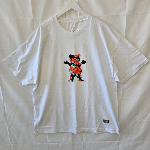 Grizzly Bear Floral White Short Sleeve Tee Size 2XL - Picture 1 of 7
